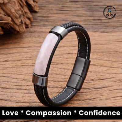 Pink Crystal Natural Stone Men's Leather Bracelet