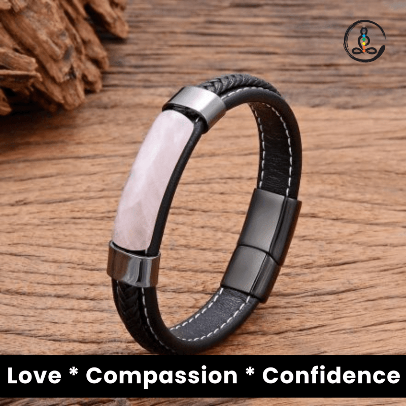 Pink Crystal Natural Stone Men's Leather Bracelet