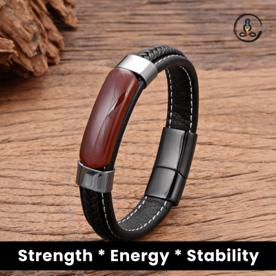 Red Agate Natural Stone Men's Leather Bracelet