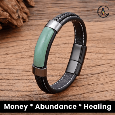 Aventurine Natural Stone Men's Leather Bracelet