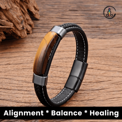Tiger Eye Natural Stone Men's Leather Bracelet