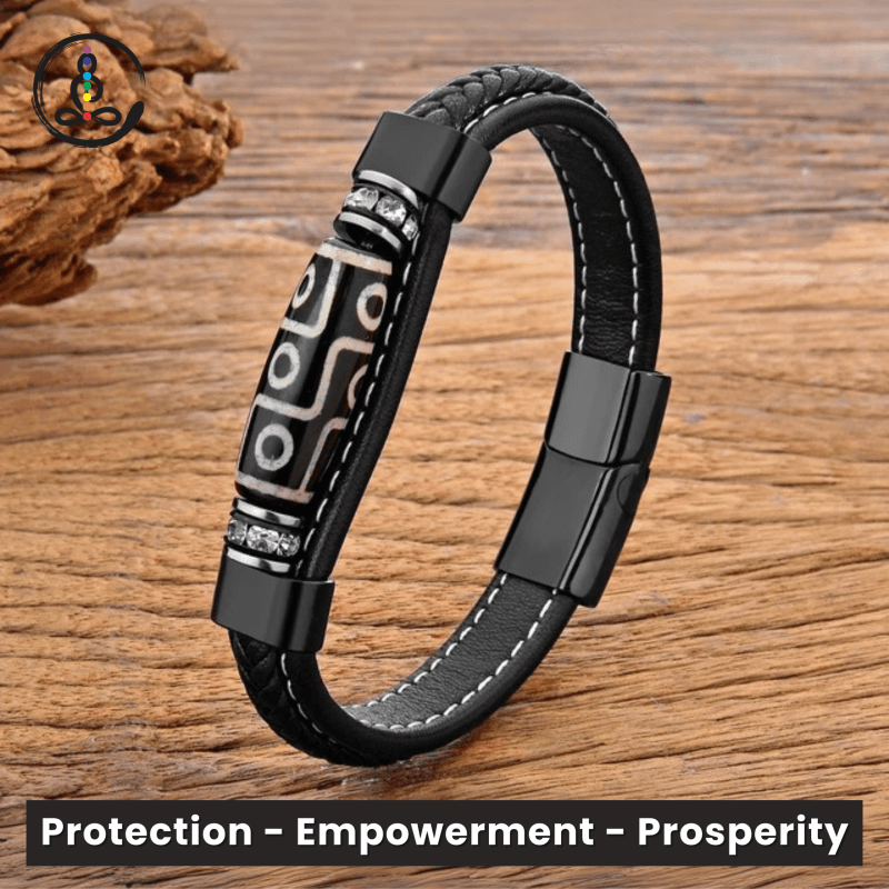 Dzi Stone Rhinestone Men's Leather Bracelets - Image 7