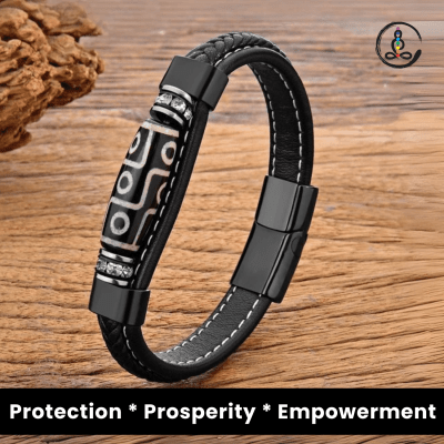 Dzi Stone Rhinestone Men's Leather Bracelets