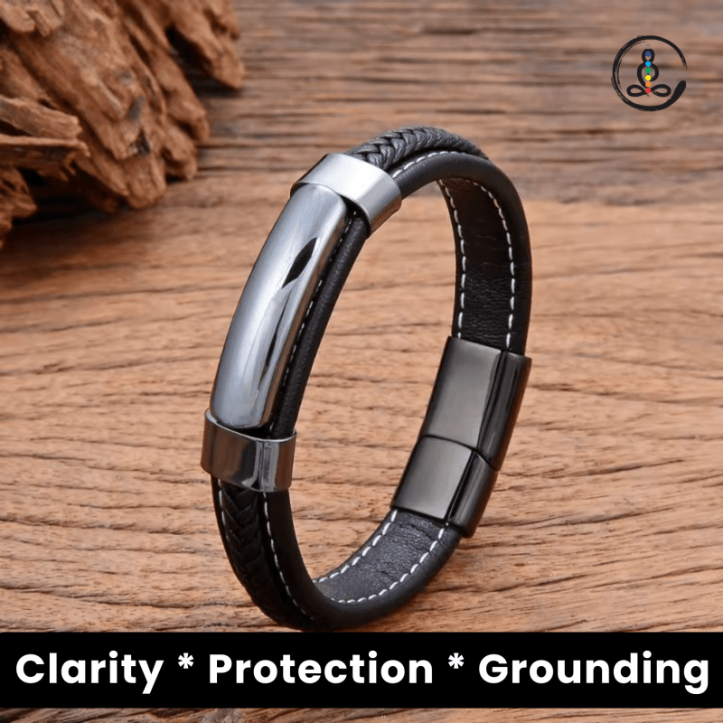 Hematite Natural Stone Men's Leather Bracelet