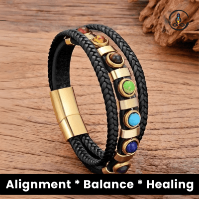 7 Chakra Natural Stone Men's Leather Bracelet