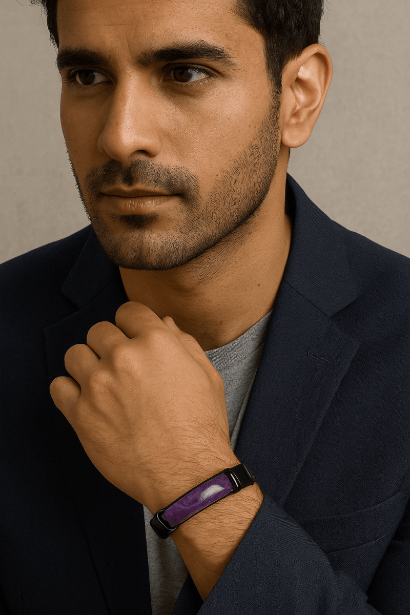 Amethyst Natural Stone Men's Leather Bracelet - Image 4