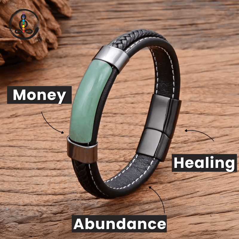 Aventurine Natural Stone Men's Leather Bracelet - Image 2