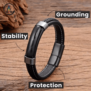 Black Agate Leather Healing Bracelet