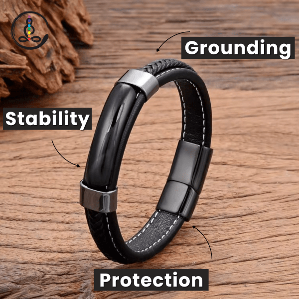Black Agate Leather Healing Bracelet