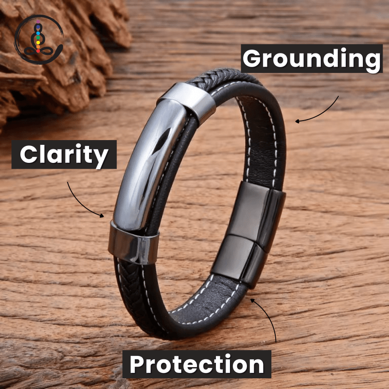 Hematite Natural Stone Men's Leather Bracelet - Image 2
