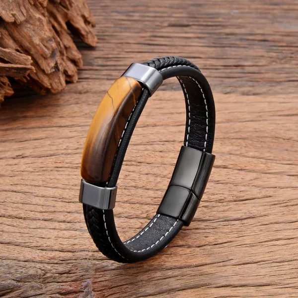 Tiger Eye Stone Handmade Leather Healing Bracelet - Image 2