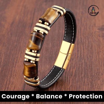 Tiger Eye Natural Stone Wellness Leather Bracelet