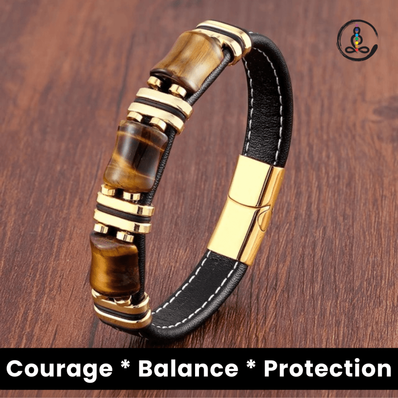 Tiger Eye Natural Stone Wellness Leather Bracelet