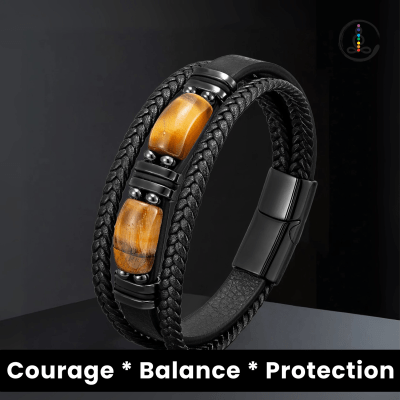 Two Stone Tiger Eye Men's Leather Bracelets