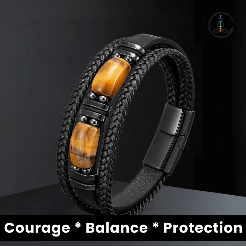 Two Stone Tiger Eye Men's Leather Bracelets