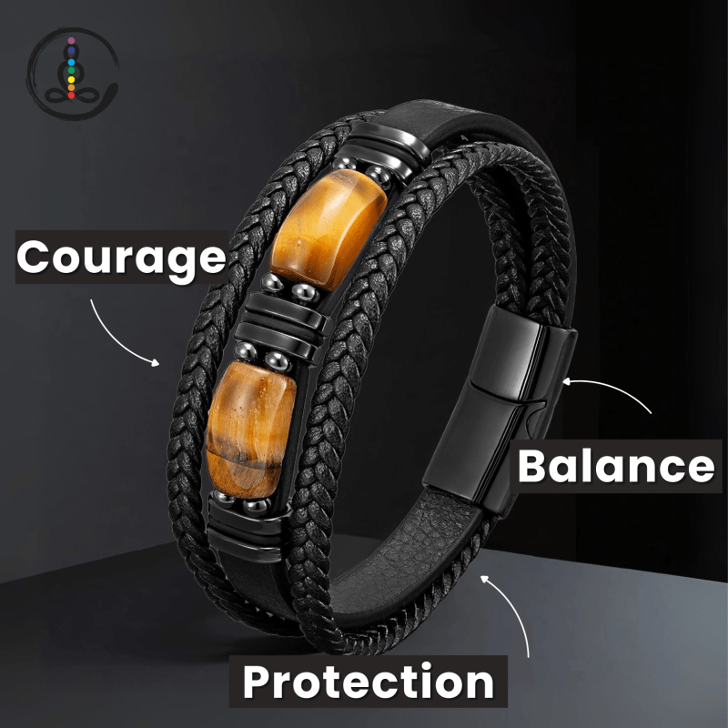 Two Stone Tiger Eye Men's Leather Bracelets - Image 2