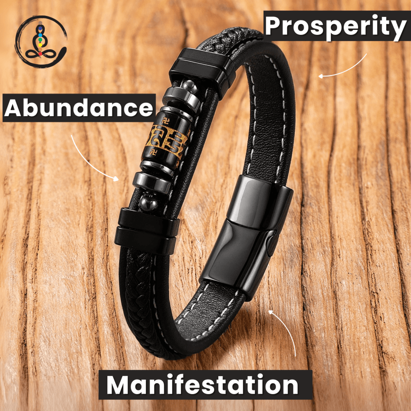 Wealth Attract Mantra Men's Leather Bracelets - Image 2