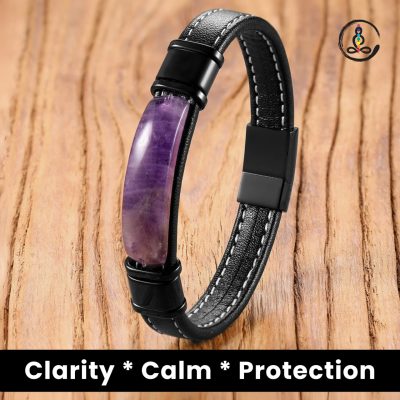 Amethyst Natural Stone Men's Leather Bracelet