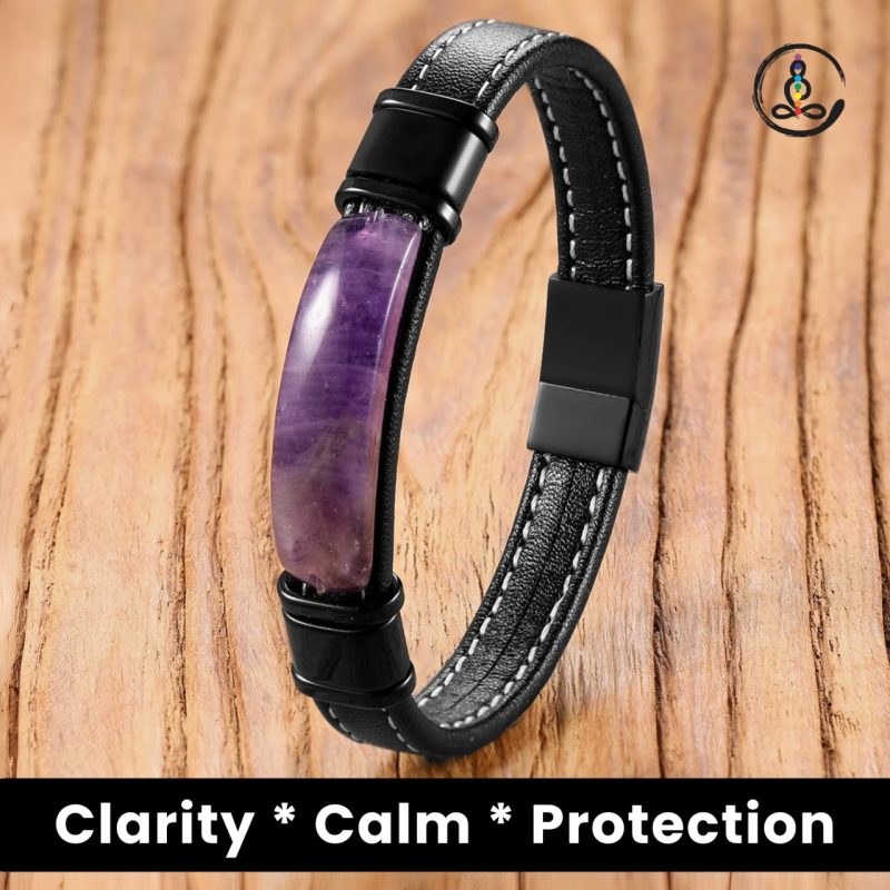 Amethyst Natural Stone Men's Leather Bracelet