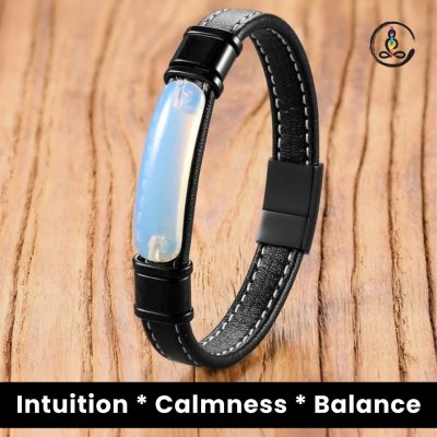Moonstone Natural Stone Men's Leather Bracelet