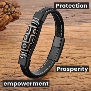 Dzi Stone Rhinestone Handmade Leather Bracelets