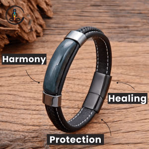 India Agate Leather Healing Bracelet