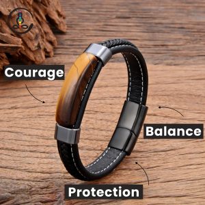 Tiger Eye Stone Handmade Leather Healing Bracelet